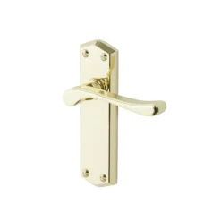 Colours Sheya Polished Brass Effect Aluminium Scroll Latch Door Handle (L)111mm, Pair