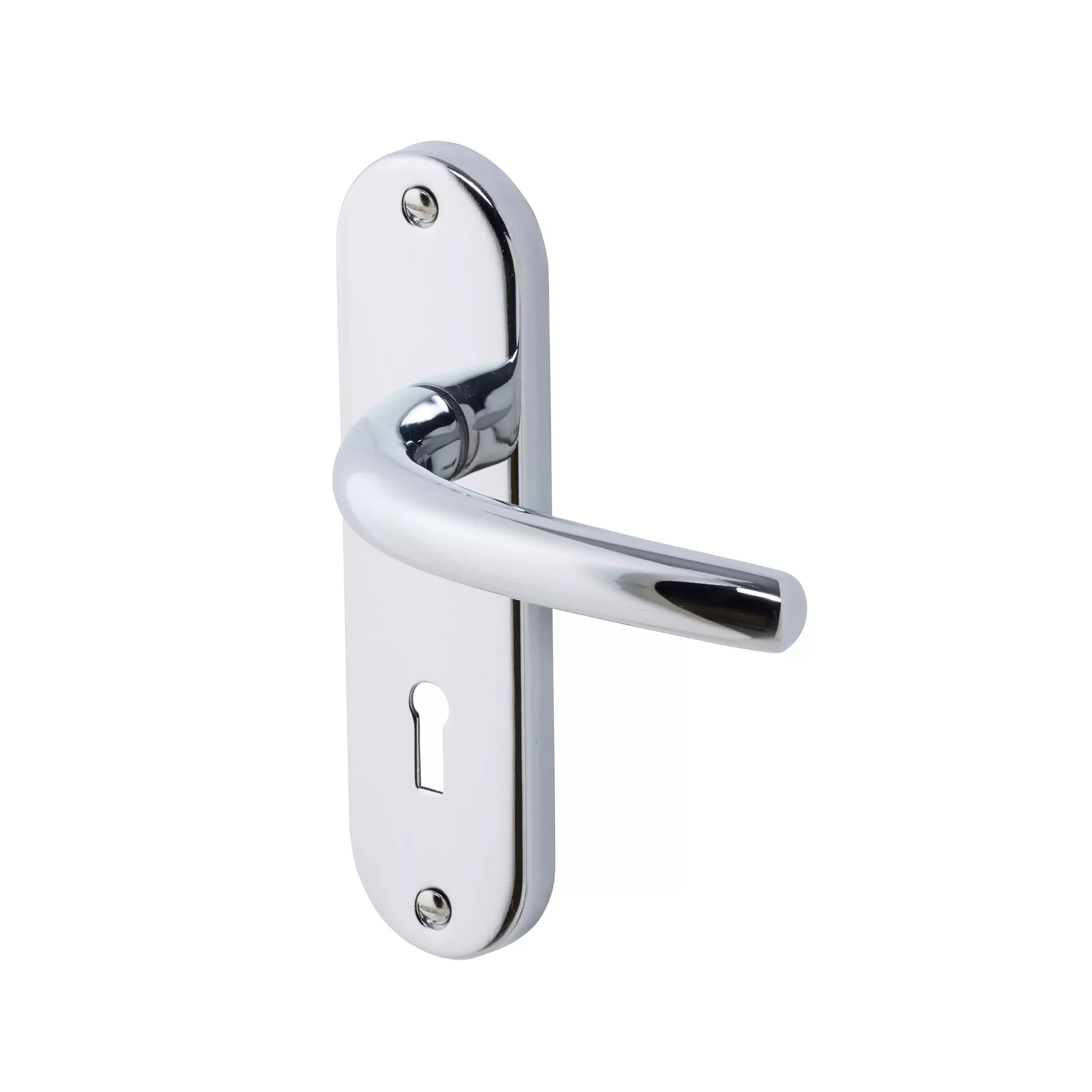 Colours Soure Polished Chrome Effect Aluminium Straight Lock Door Handle (L)125mm 1 Colours Soure Polished Chrome Effect Aluminium Straight Lock Door Handle (L)125mm