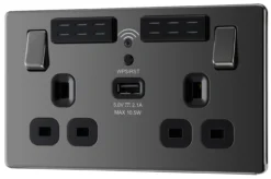 GoodHome Black Nickel 13A Flat Switched Double Screwless WiFi Extender Socket With USB