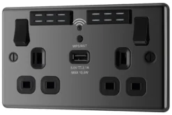 GoodHome Black Nickel 13A Switched Double WiFi Extender Socket With USB
