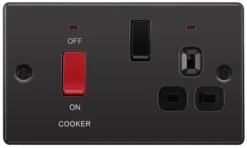 GoodHome Black Nickel Cooker Switch & Socket With Neon & Black Inserts