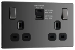 GoodHome Black Nickel Double 13A Screwless Switched Socket With USB X2 4.2A & Black Inserts -Master Yale Shop goodhome black nickel double 13a screwless switched socket with usb x2 4 2a black inserts5059340135847 03c scaled