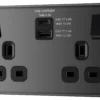 GoodHome Black Nickel Double 13A Switched Socket With USB X2 4.2A & Black Inserts