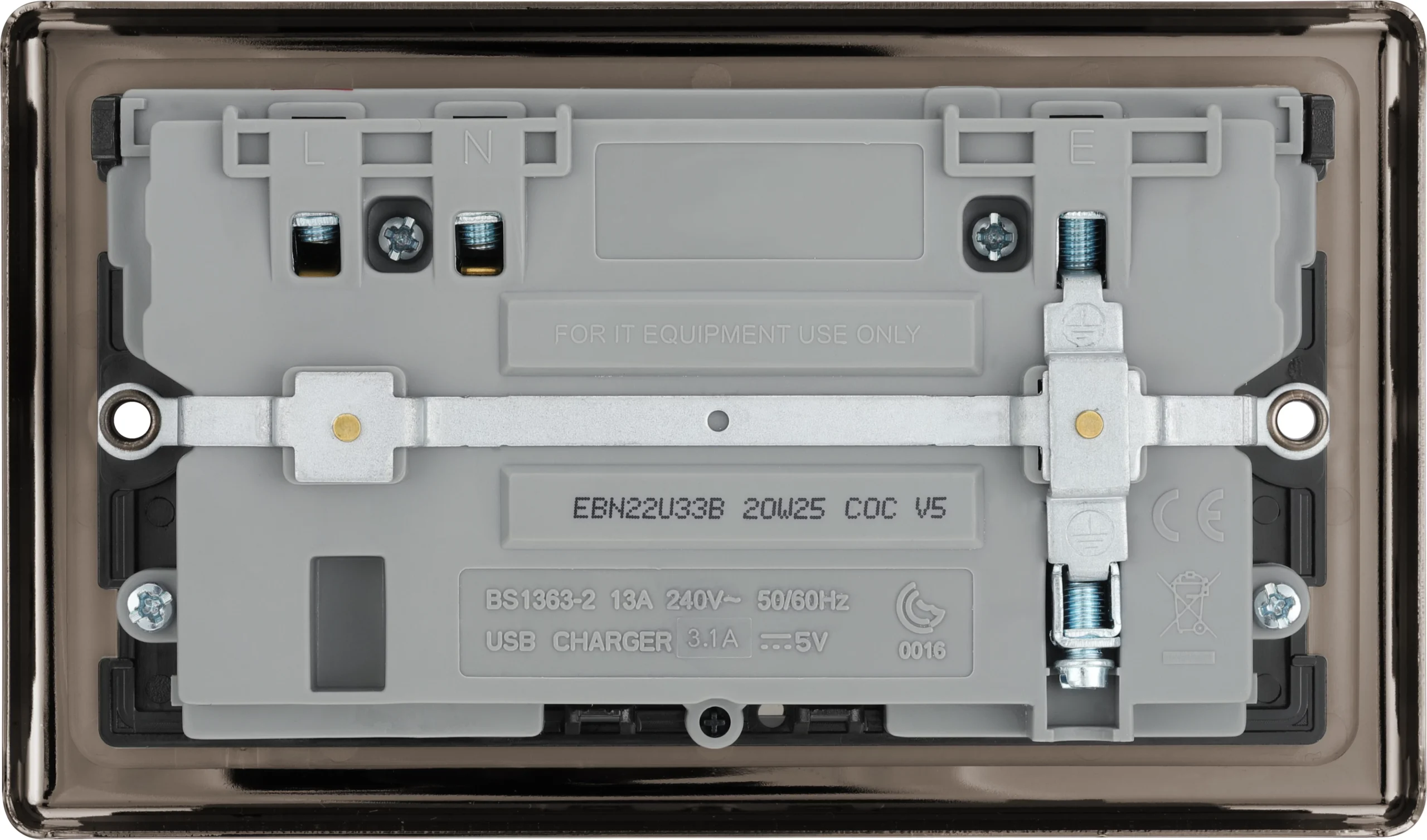 GoodHome Black Nickel Double 13A Switched Socket With USB X3 & Black Inserts 4 GoodHome Black Nickel Double 13A Switched Socket With USB X3 & Black Inserts - Image 4
