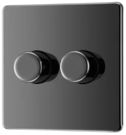 GoodHome Black Nickel Flat Profile Double 2 Way 400W Screwless Dimmer Switch