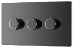 GoodHome Black Nickel Flat Profile Triple 2 Way 400W Screwless Dimmer Switch