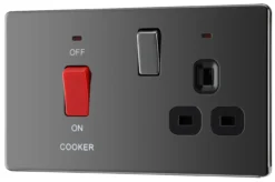 GoodHome Black Nickel Screwless Cooker Switch & Socket With Neon & Black Inserts