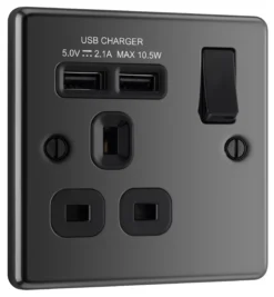 GoodHome Black Nickel Single 13A Switched Socket With USB X2 & Black Inserts -Master Yale Shop goodhome black nickel single 13a switched socket with usb x2 black inserts5059340135533 03c scaled