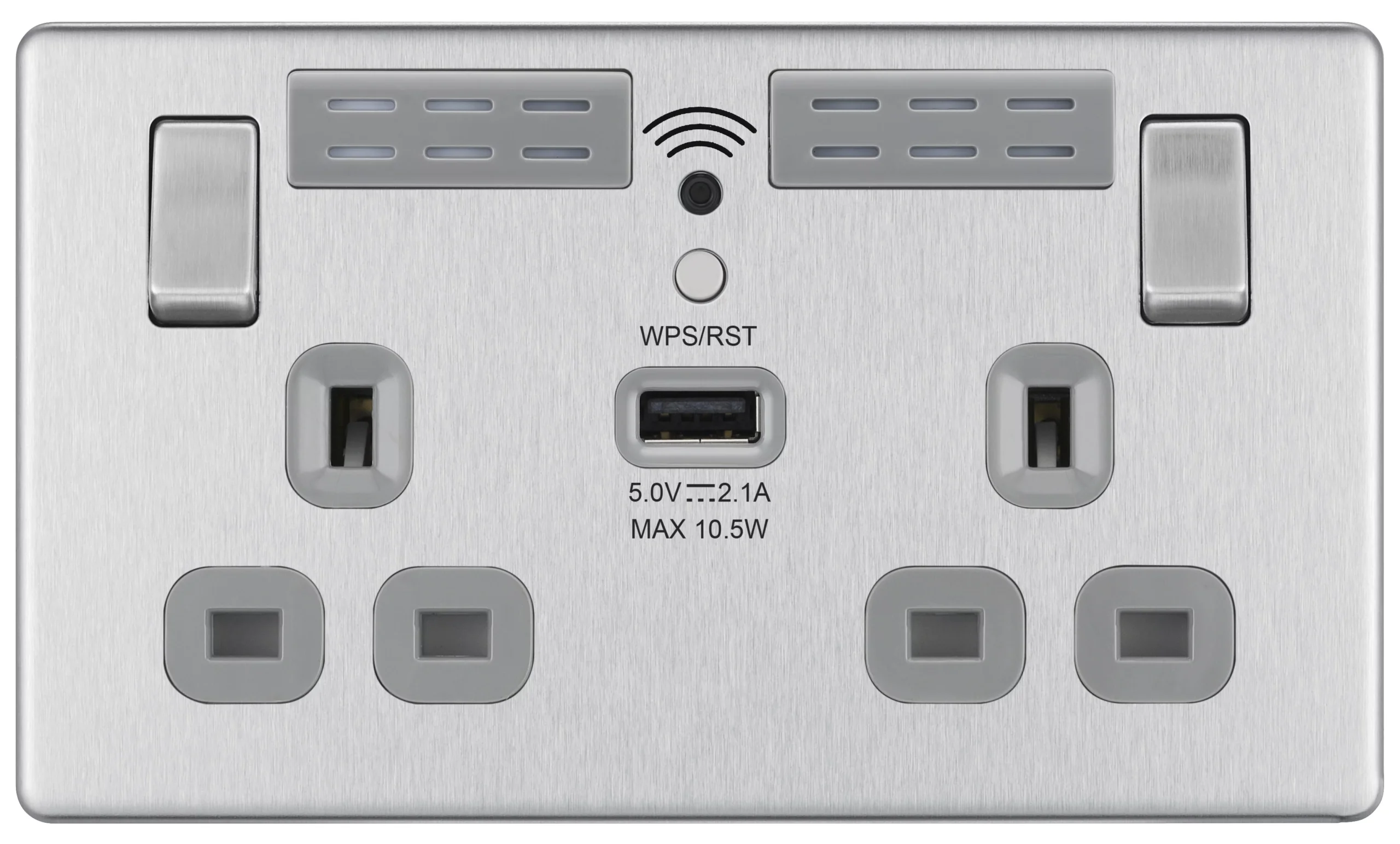 GoodHome Brushed Steel 13A Flat Switched Double Screwless WiFi Extender Socket With USB 2 GoodHome Brushed Steel 13A Flat Switched Double Screwless WiFi Extender Socket With USB - Image 2