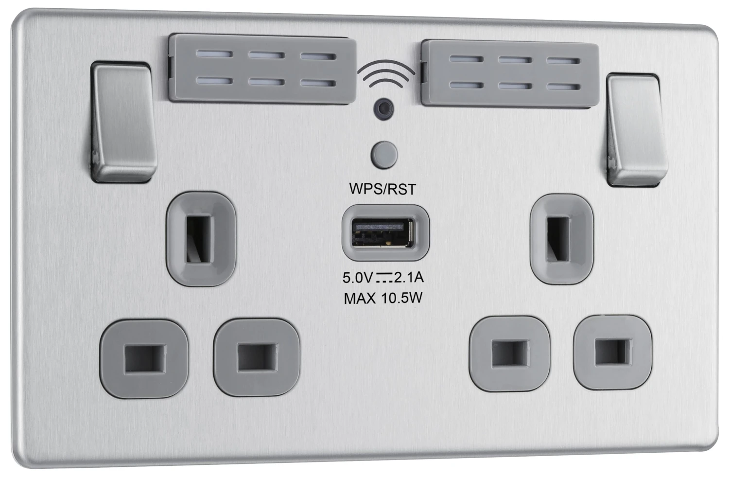 GoodHome Brushed Steel 13A Flat Switched Double Screwless WiFi Extender Socket With USB 3 GoodHome Brushed Steel 13A Flat Switched Double Screwless WiFi Extender Socket With USB - Image 3