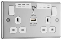 GoodHome Brushed Steel 13A Raised Rounded Switched Double WiFi Extender Socket With USB -Master Yale Shop goodhome brushed steel 13a raised rounded switched double wifi extender socket with usb5059340136066 03c scaled