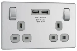 GoodHome Brushed Steel Double 13A Screwless Switched Socket With USB X2 3.1A & Grey Inserts 9 GoodHome Brushed Steel Double 13A Screwless Switched Socket With USB X2 3.1A & Grey Inserts -Master Yale Shop goodhome brushed steel double 13a screwless switched socket with usb x2 3 1a grey inserts5059340132259 03c scaled