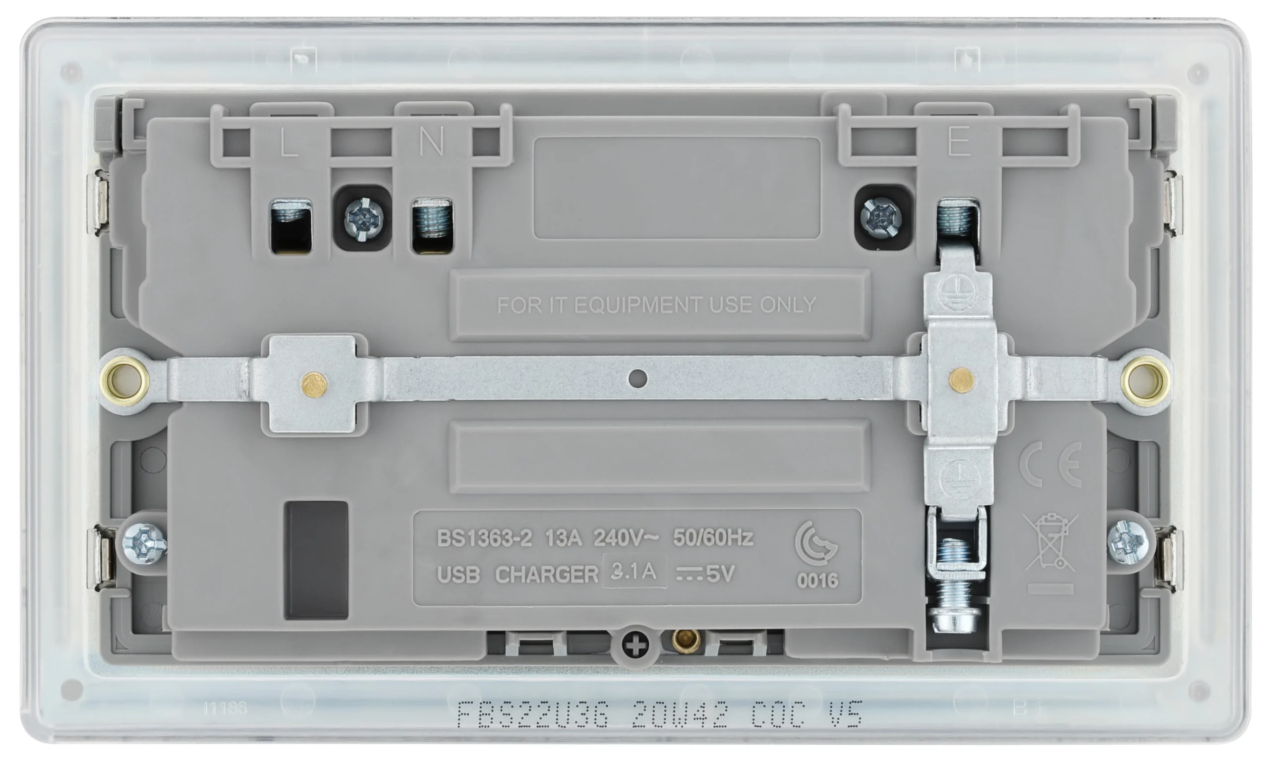 GoodHome Brushed Steel Double 13A Screwless Switched Socket With USB X2 3.1A & Grey Inserts 4 GoodHome Brushed Steel Double 13A Screwless Switched Socket With USB X2 3.1A & Grey Inserts - Image 4
