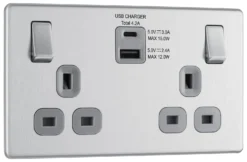 GoodHome Brushed Steel Double 13A Screwless Switched Socket With USB X2 4.2A & Grey Inserts 8 GoodHome Brushed Steel Double 13A Screwless Switched Socket With USB X2 4.2A & Grey Inserts -Master Yale Shop goodhome brushed steel double 13a screwless switched socket with usb x2 4 2a grey inserts5059340135724 03c scaled
