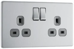 GoodHome Brushed Steel Double 13A Socket & Grey Inserts, Pack Of 5 -Master Yale Shop goodhome brushed steel double 13a socket grey inserts pack of 55059340132334 03c scaled