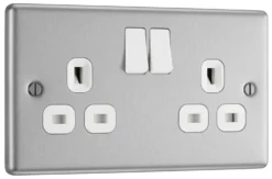 GoodHome Brushed Steel Double 13A Switched Socket & White Inserts, Pack Of 5 -Master Yale Shop goodhome brushed steel double 13a switched socket white inserts pack of 55059340132921 01c bq scaled