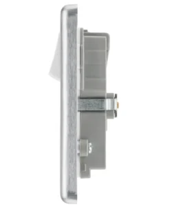 GoodHome Brushed Steel Double 13A Switched Socket With USB X3 & White Inserts -Master Yale Shop goodhome brushed steel double 13a switched socket with usb x3 white inserts5059340132686 05c scaled