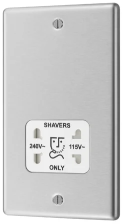 GoodHome Brushed Steel Double Screwed Shaver Socket