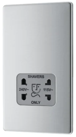 GoodHome Brushed Steel Double Screwless Shaver Socket