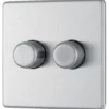 GoodHome Brushed Steel Flat Profile Double 2 Way 400W Screwless Dimmer Switch