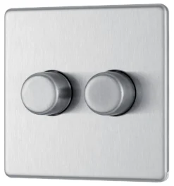 GoodHome Brushed Steel Flat Profile Double 2 Way 400W Screwless Dimmer Switch
