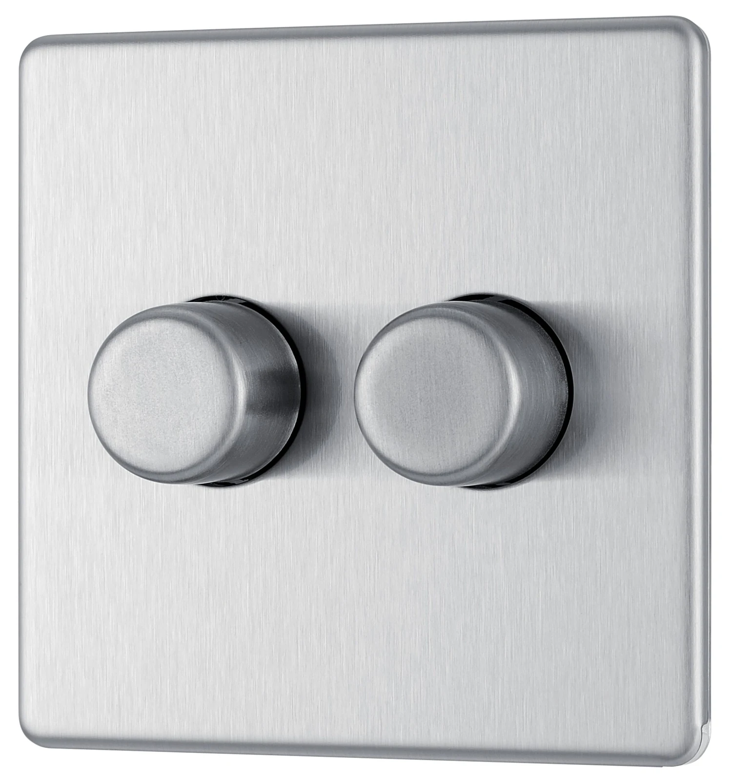 GoodHome Brushed Steel Flat Profile Double 2 Way 400W Screwless Dimmer Switch 1 GoodHome Brushed Steel Flat Profile Double 2 Way 400W Screwless Dimmer Switch