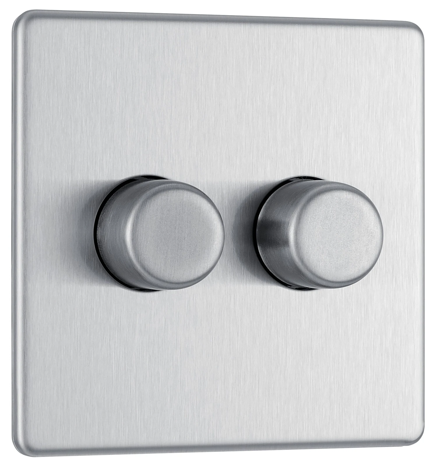 GoodHome Brushed Steel Flat Profile Double 2 Way 400W Screwless Dimmer Switch 3 GoodHome Brushed Steel Flat Profile Double 2 Way 400W Screwless Dimmer Switch - Image 3