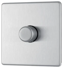 GoodHome Brushed Steel Flat Profile Single 2 Way 400W Screwless Dimmer Switch