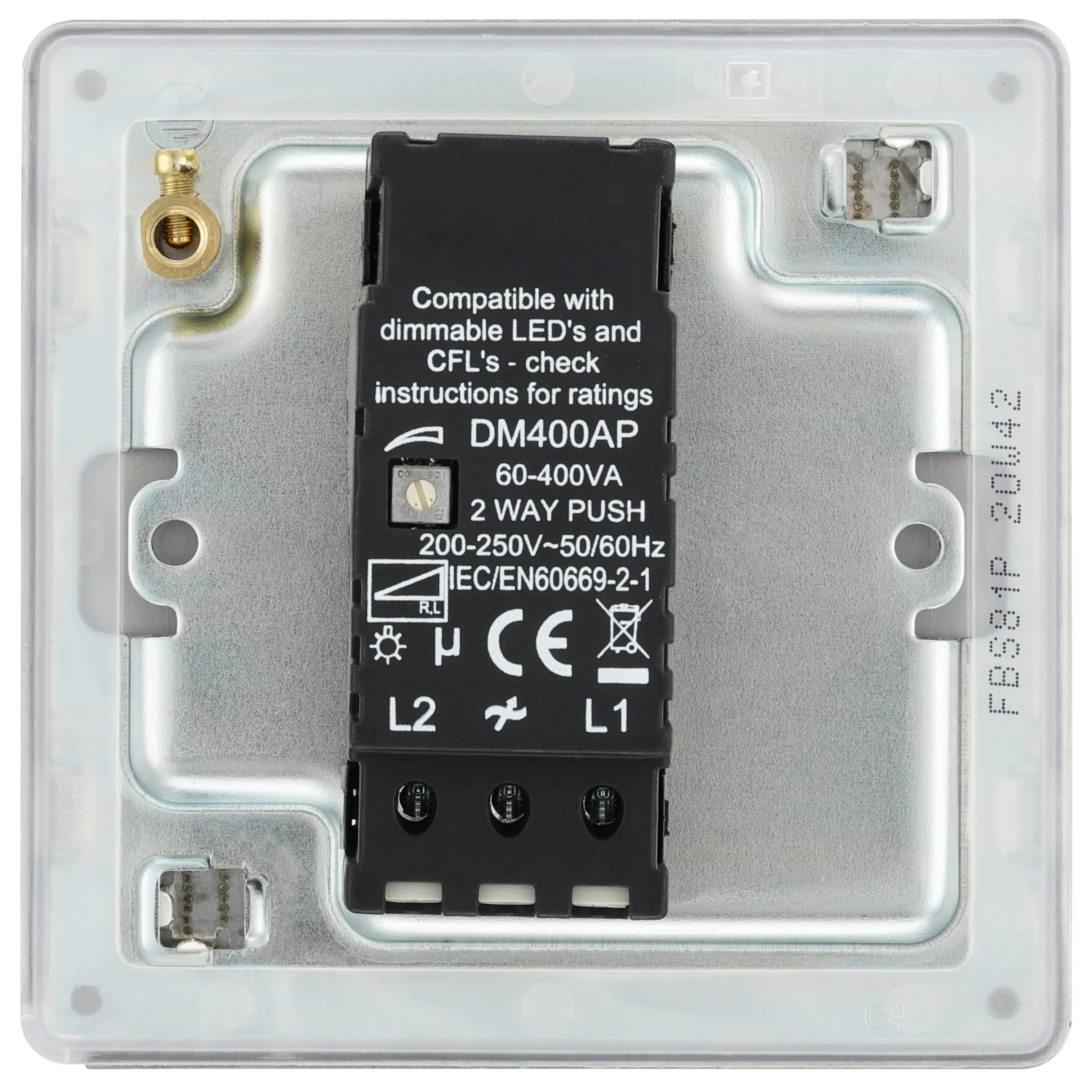 GoodHome Brushed Steel Flat Profile Single 2 Way 400W Screwless Dimmer Switch 4 GoodHome Brushed Steel Flat Profile Single 2 Way 400W Screwless Dimmer Switch - Image 4