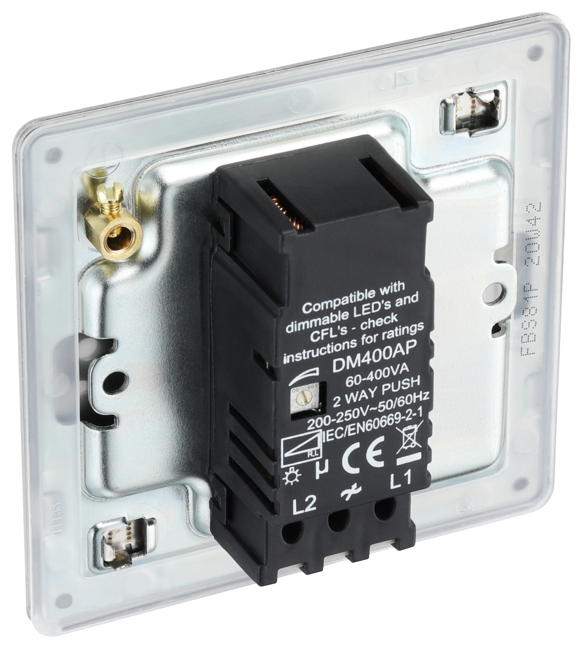 GoodHome Brushed Steel Flat Profile Single 2 Way 400W Screwless Dimmer Switch 6 GoodHome Brushed Steel Flat Profile Single 2 Way 400W Screwless Dimmer Switch - Image 6