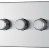 GoodHome Brushed Steel Flat Profile Triple 2 Way 400W Screwless Dimmer Switch