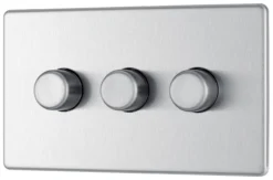 GoodHome Brushed Steel Flat Profile Triple 2 Way 400W Screwless Dimmer Switch
