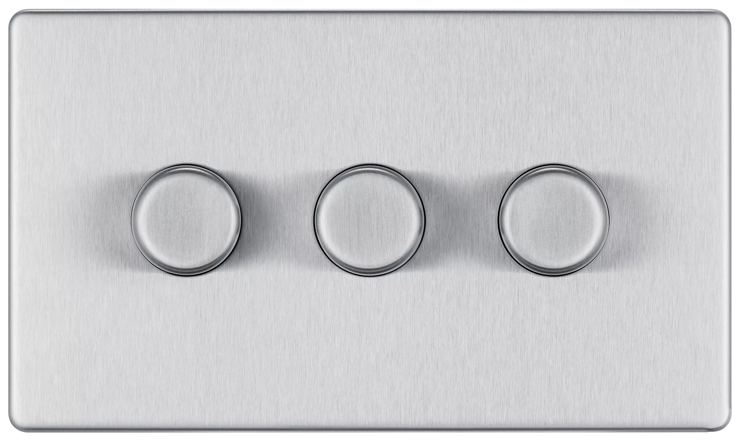GoodHome Brushed Steel Flat Profile Triple 2 Way 400W Screwless Dimmer Switch 2 GoodHome Brushed Steel Flat Profile Triple 2 Way 400W Screwless Dimmer Switch - Image 2
