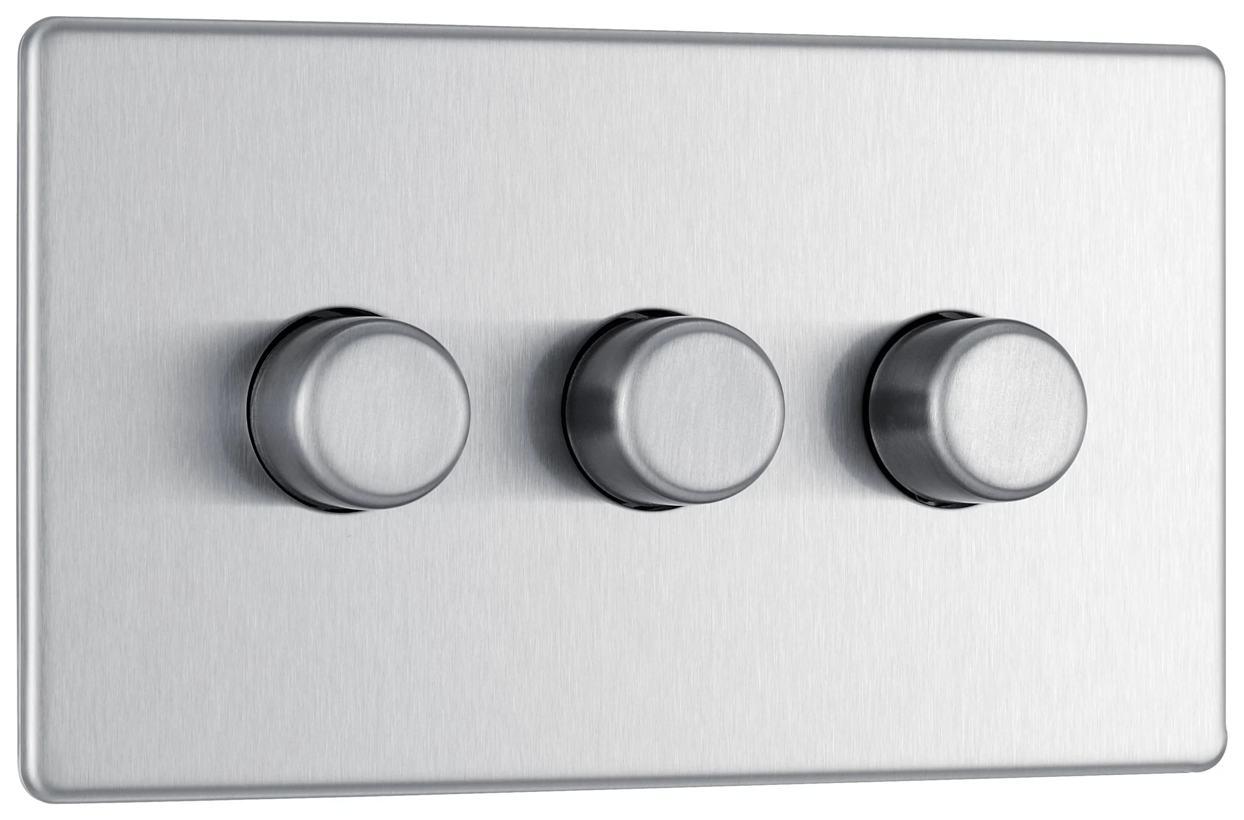 GoodHome Brushed Steel Flat Profile Triple 2 Way 400W Screwless Dimmer Switch 3 GoodHome Brushed Steel Flat Profile Triple 2 Way 400W Screwless Dimmer Switch - Image 3