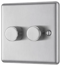 GoodHome Brushed Steel Raised Rounded Profile Double 2 Way 400W Dimmer Switch