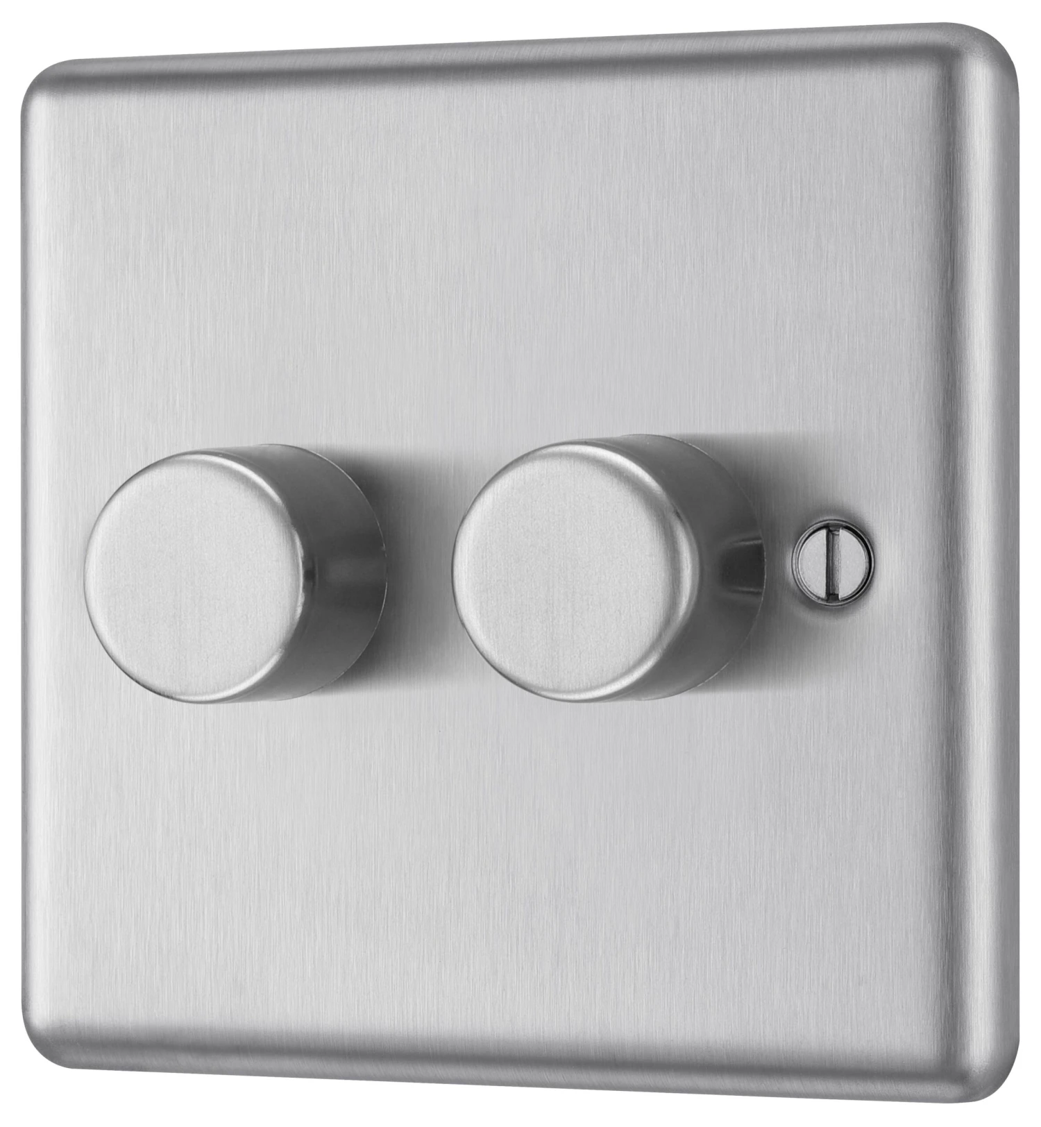 GoodHome Brushed Steel Raised Rounded Profile Double 2 Way 400W Dimmer Switch 1 GoodHome Brushed Steel Raised Rounded Profile Double 2 Way 400W Dimmer Switch
