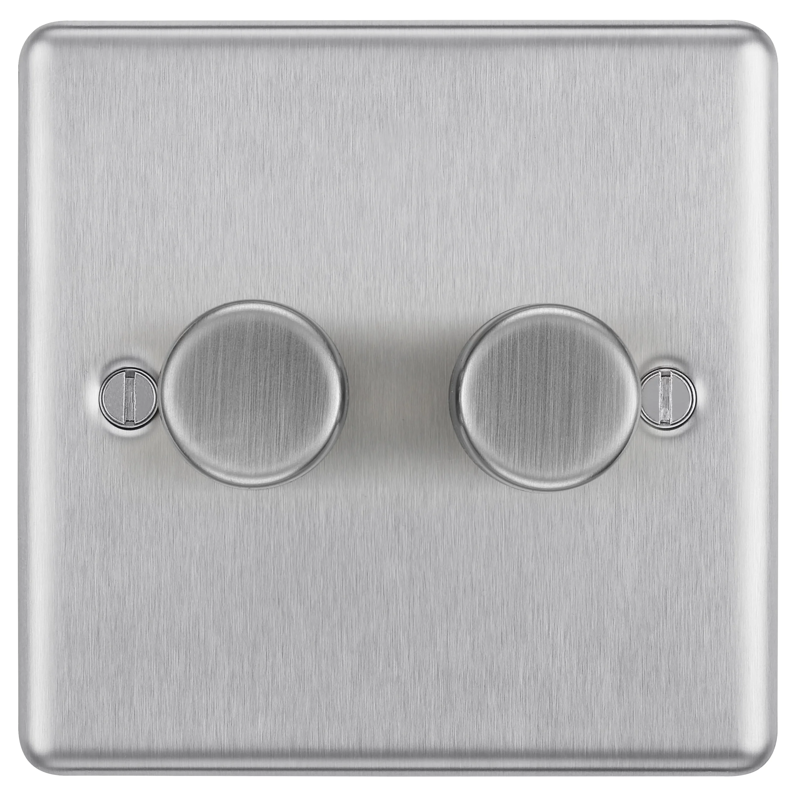 GoodHome Brushed Steel Raised Rounded Profile Double 2 Way 400W Dimmer Switch 2 GoodHome Brushed Steel Raised Rounded Profile Double 2 Way 400W Dimmer Switch - Image 2