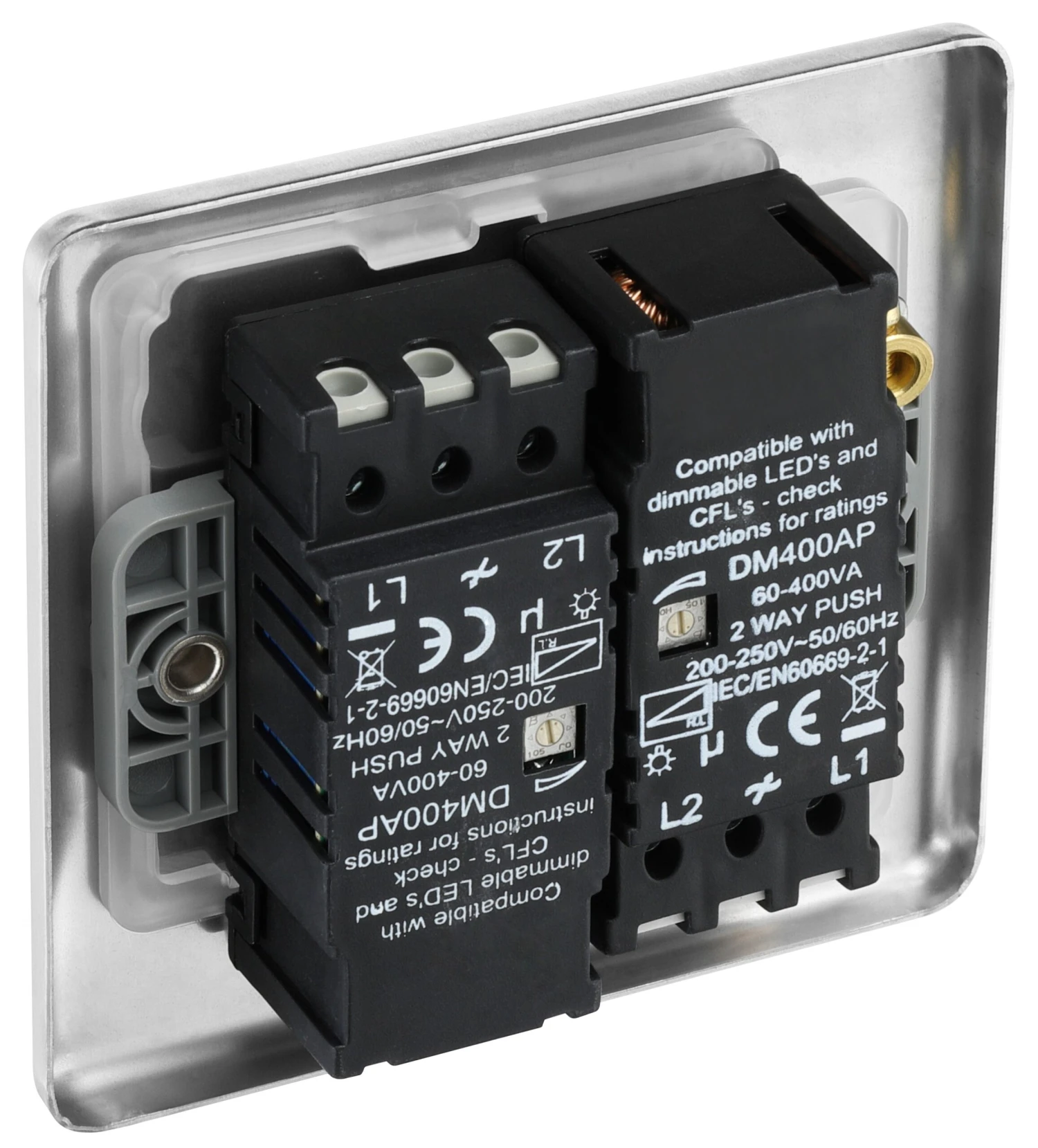 GoodHome Brushed Steel Raised Rounded Profile Double 2 Way 400W Dimmer Switch 6 GoodHome Brushed Steel Raised Rounded Profile Double 2 Way 400W Dimmer Switch - Image 6