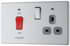 GoodHome Brushed Steel Screwless Cooker Switch & Socket With Neon & Grey Inserts