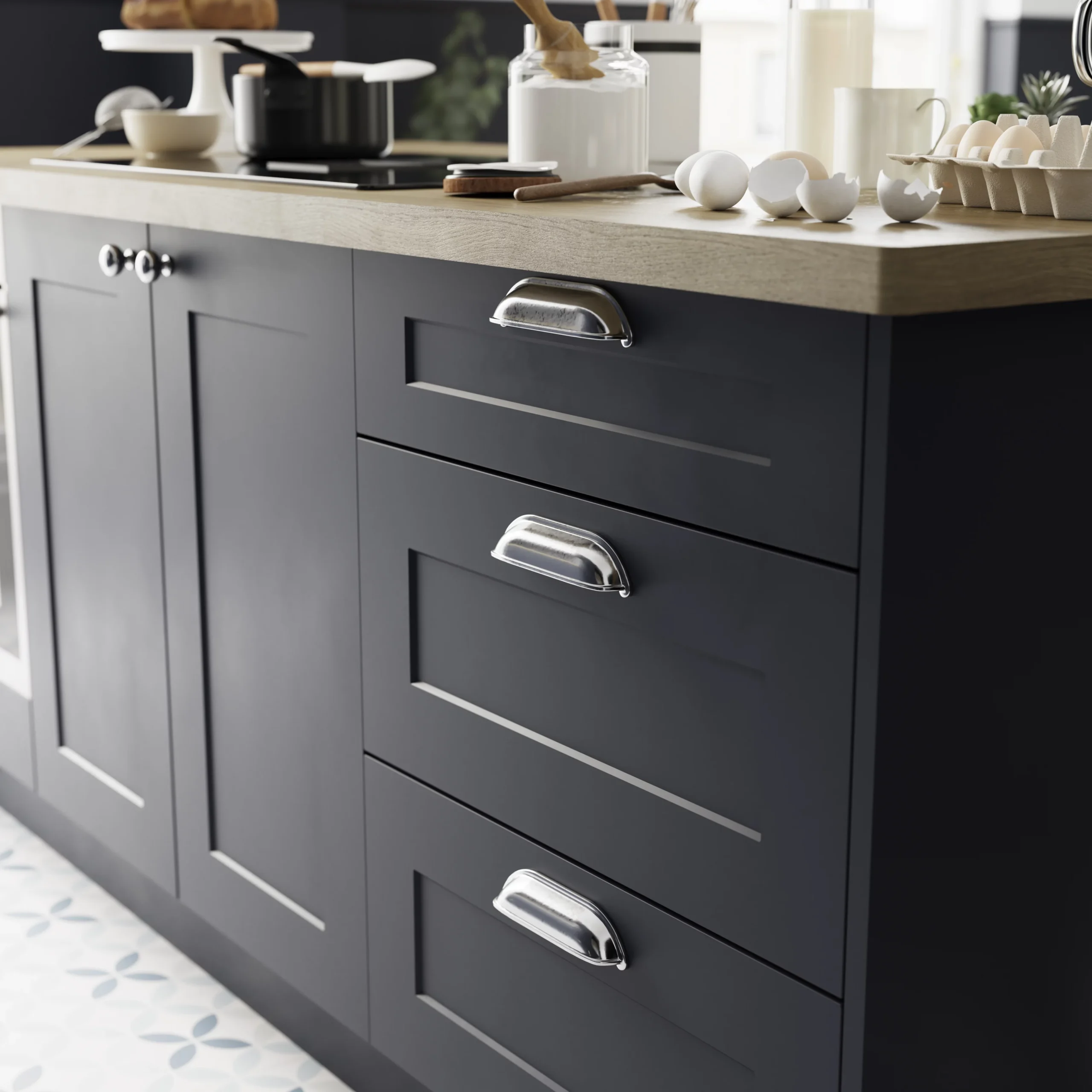 GoodHome Chervil Chrome Effect Kitchen Cabinets Pull Handle (L)160mm 5 GoodHome Chervil Chrome Effect Kitchen Cabinets Pull Handle (L)160mm - Image 5