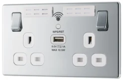 GoodHome Chrome 13A Flat Switched Double Screwless WiFi Extender Socket With USB