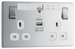 GoodHome Chrome 13A Flat Switched Double Screwless WiFi Extender Socket With USB -Master Yale Shop goodhome chrome 13a flat switched double screwless wifi extender socket with usb5059340135816 03c scaled