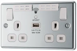 GoodHome Chrome 13A Raised Rounded Switched Double WiFi Extender Socket With USB