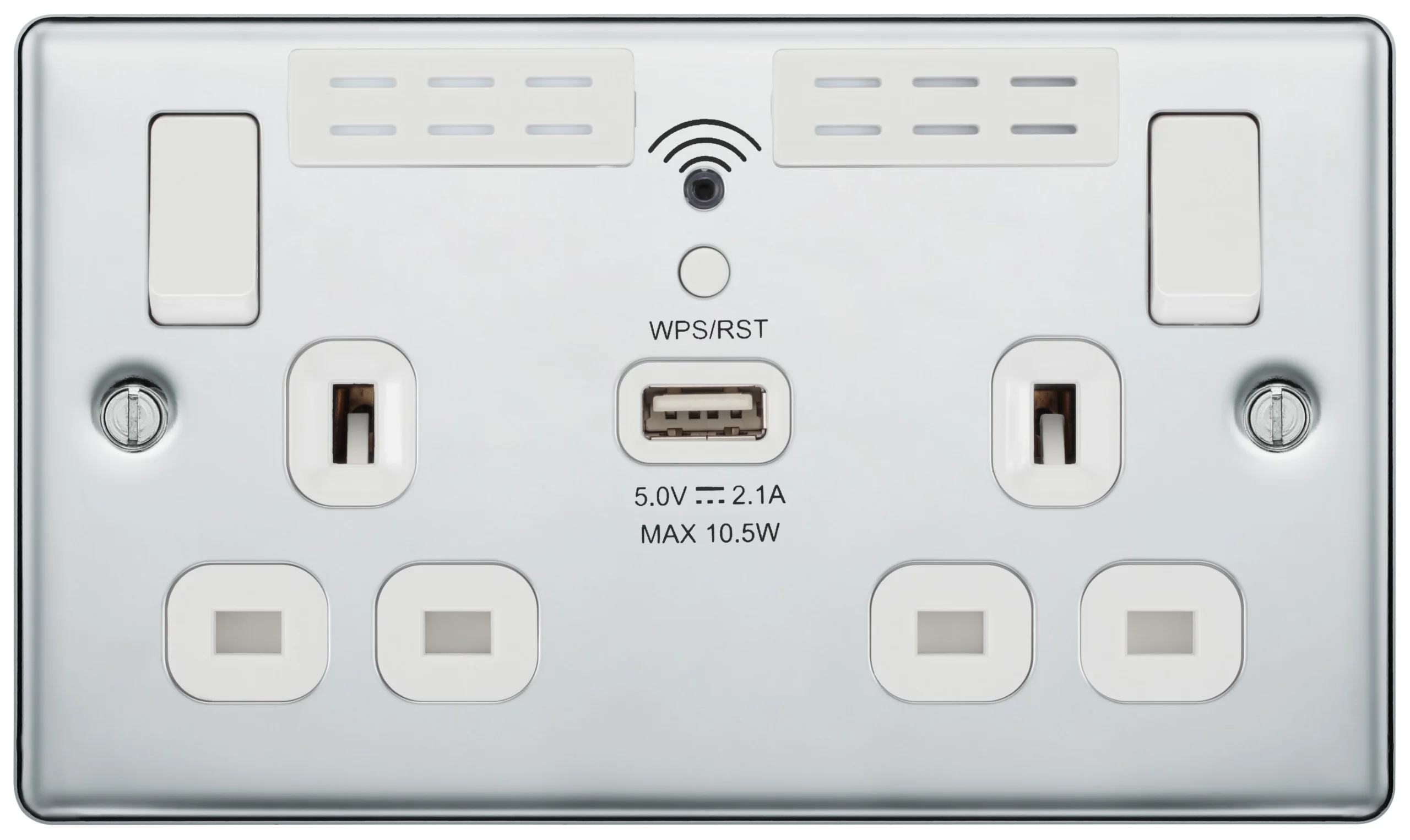 GoodHome Chrome 13A Raised Rounded Switched Double WiFi Extender Socket With USB 2 GoodHome Chrome 13A Raised Rounded Switched Double WiFi Extender Socket With USB - Image 2