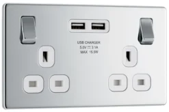 GoodHome Chrome Double 13A Screwless Switched Socket With USB X2 3.1A & White Inserts -Master Yale Shop goodhome chrome double 13a screwless switched socket with usb x2 3 1a white inserts5059340133270 03c scaled