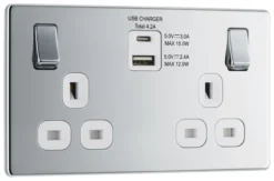 GoodHome Chrome Double 13A Screwless Switched Socket With USB X2 4.2A & White Inserts -Master Yale Shop goodhome chrome double 13a screwless switched socket with usb x2 4 2a white inserts5059340135786 01c scaled