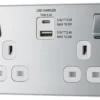 GoodHome Chrome Double 13A Screwless Switched Socket With USB X2 4.2A & White Inserts