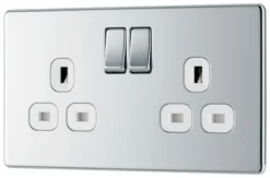 GoodHome Chrome Double 13A Socket & White Inserts, Pack Of 5