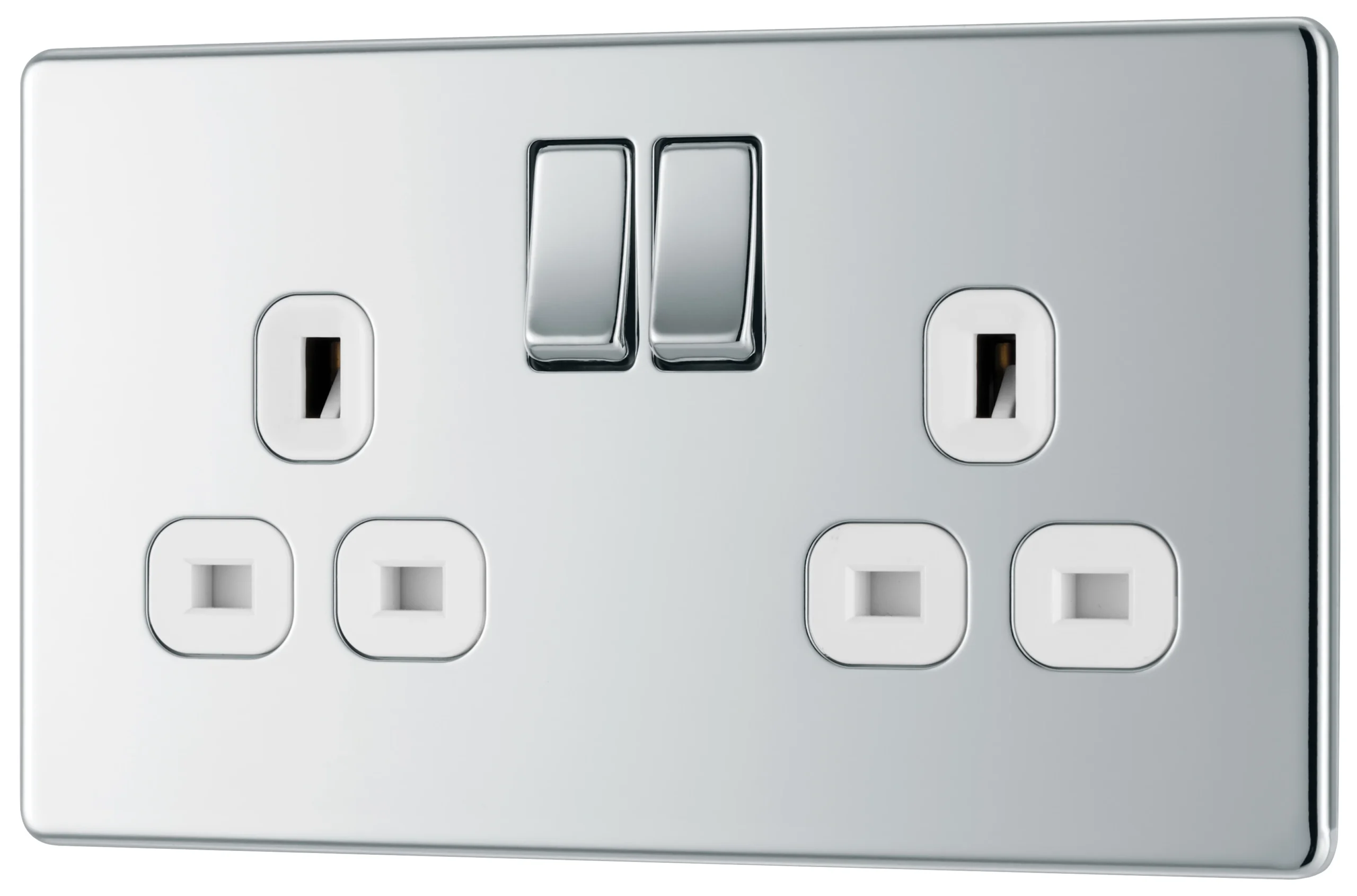 GoodHome Chrome Double 13A Socket & White Inserts, Pack Of 5 1 GoodHome Chrome Double 13A Socket & White Inserts, Pack Of 5