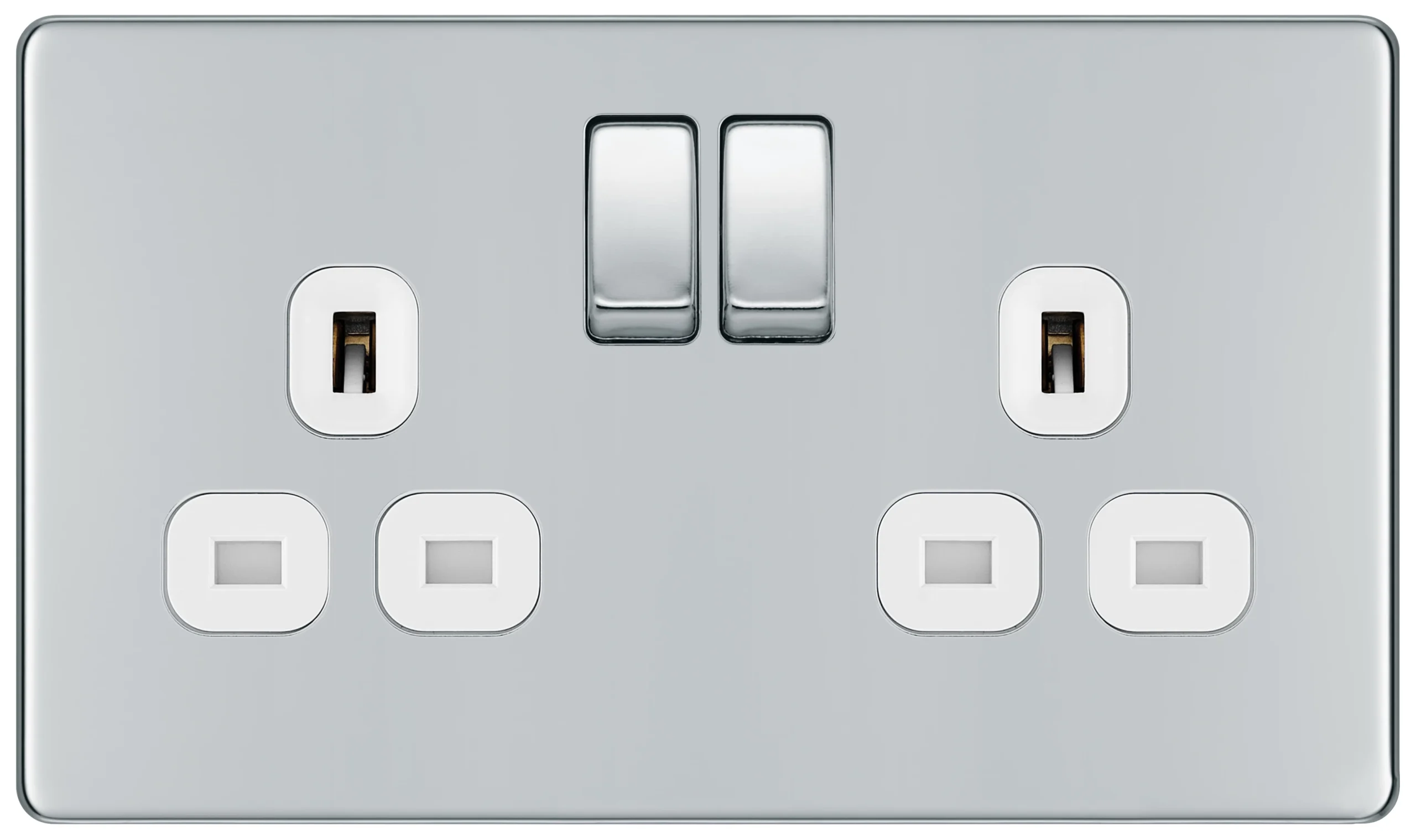 GoodHome Chrome Double 13A Socket & White Inserts, Pack Of 5 2 GoodHome Chrome Double 13A Socket & White Inserts, Pack Of 5 - Image 2
